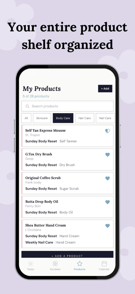 Your entire product shelf organized — My Products with Love It ratings