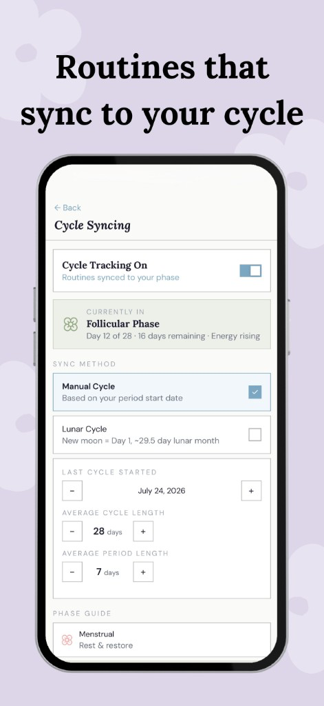 Routines that sync to your cycle — Cycle Syncing settings